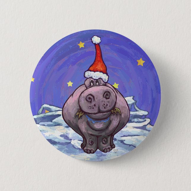 Hippopotamus Christmas 6 Cm Round Badge (Front)