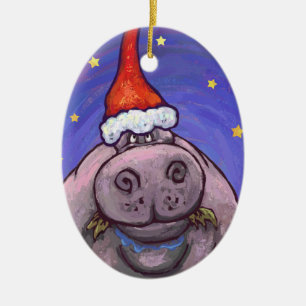 Hippopotamus Christmas Ceramic Tree Decoration