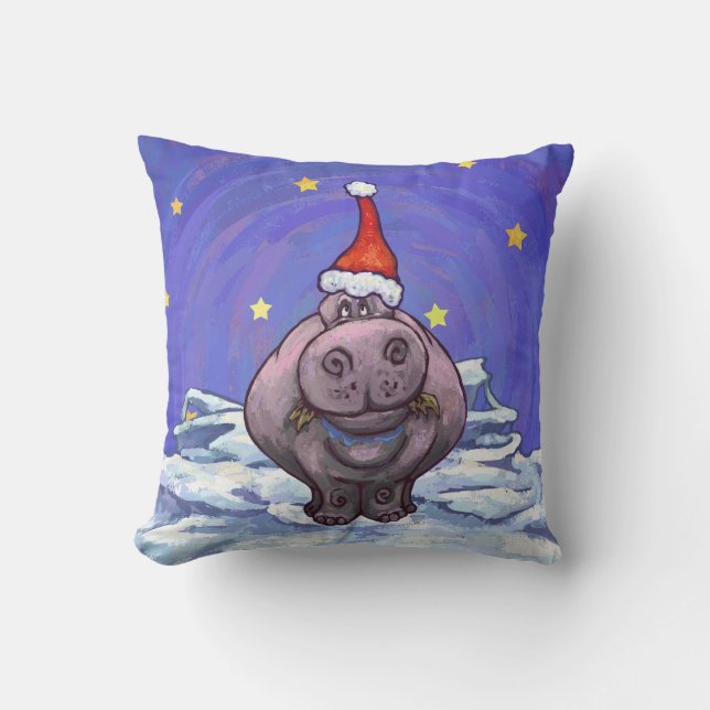 Hippopotamus Christmas Cushion (Front)