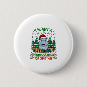 Hippopotamus Christmas Hippo Santa Hat Trees Prese 6 Cm Round Badge
