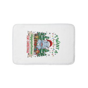 Hippopotamus Christmas Hippo Santa Hat Trees Prese Bath Mat