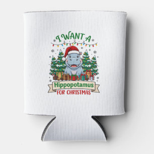Hippopotamus Christmas Hippo Santa Hat Trees Prese Can Cooler