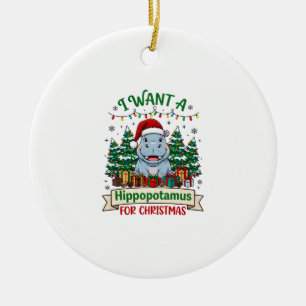 Hippopotamus Christmas Hippo Santa Hat Trees Prese Ceramic Tree Decoration