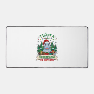 Hippopotamus Christmas Hippo Santa Hat Trees Prese Desk Mat