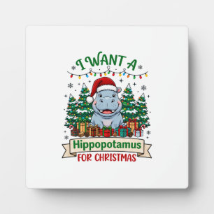 Hippopotamus Christmas Hippo Santa Hat Trees Prese Plaque