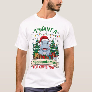 Hippopotamus Christmas Hippo Santa Hat Trees Prese T-Shirt