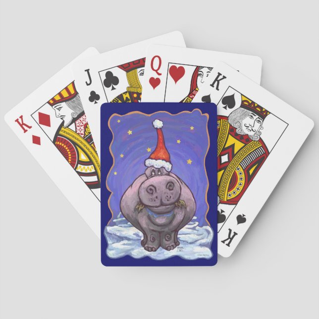 Hippopotamus Christmas Playing Cards (Back)