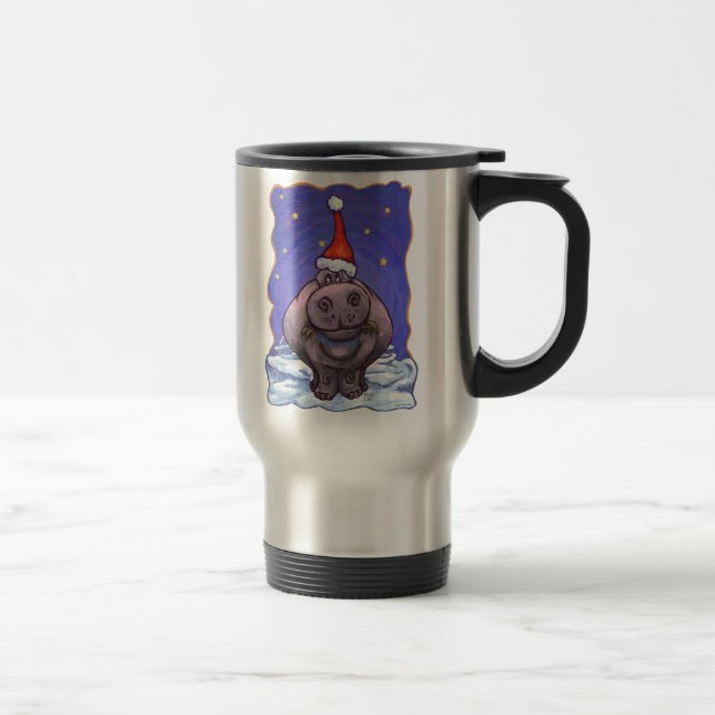 Hippopotamus Christmas Travel Mug (Right)