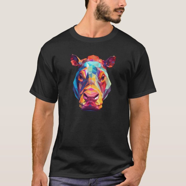 Hippopotamus Cute Hippo Geometric Zoo Animal 1 T-Shirt (Front)