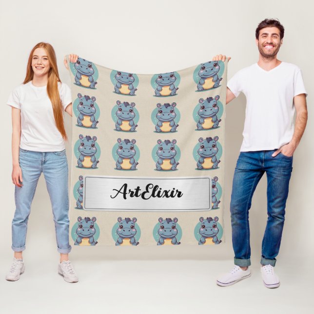 Hippopotamus Cute Kawaii Blue Print  Fleece Blanket (In Situ)