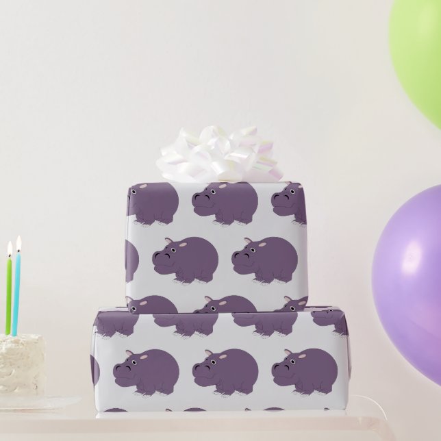 Hippopotamus Design Any Colour Background Wrapping Paper (Party Gifts)