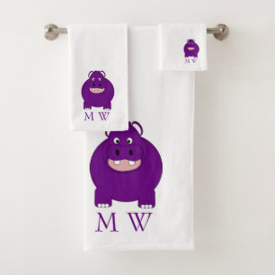 Hippopotamus Design Monogrammed Bath Towel Set