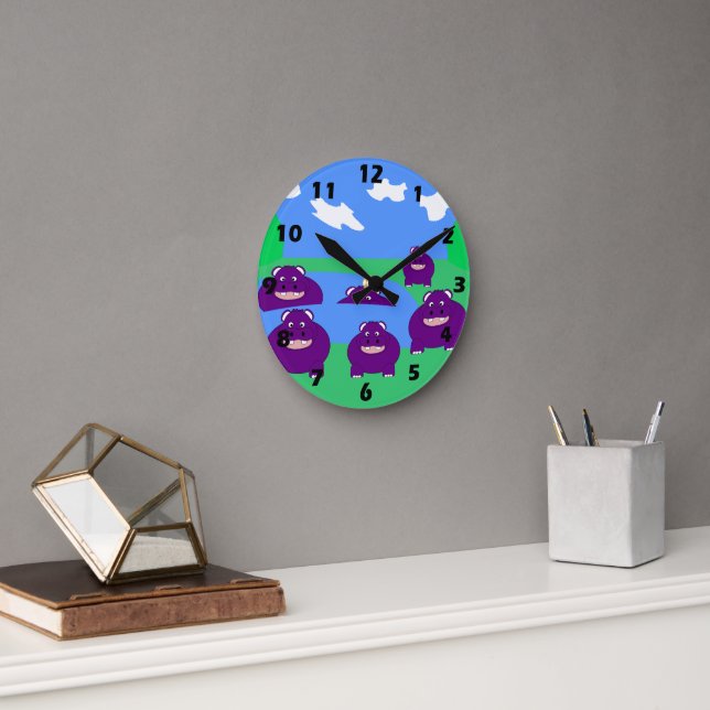 Hippopotamus Design Round Clock (Office)