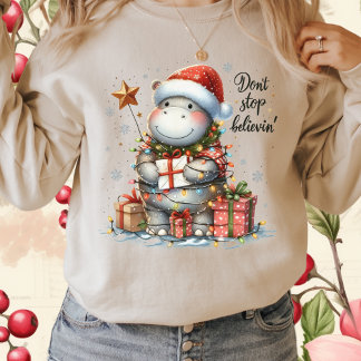 Hippopotamus-Don't Stop Believing-Cute Hippo T-Shirt