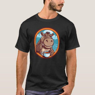 Hippopotamus Drinking Coffee Cute Hippo Wildlife 1 T-Shirt