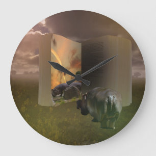 Hippopotamus Falls In Love With Story Book, Large Clock