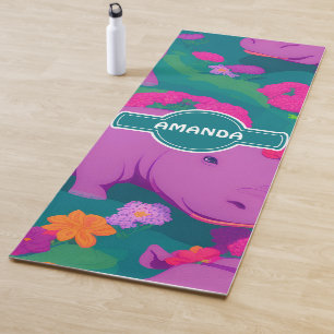 Hippopotamus Floral Colourful Personalised Pattern Yoga Mat