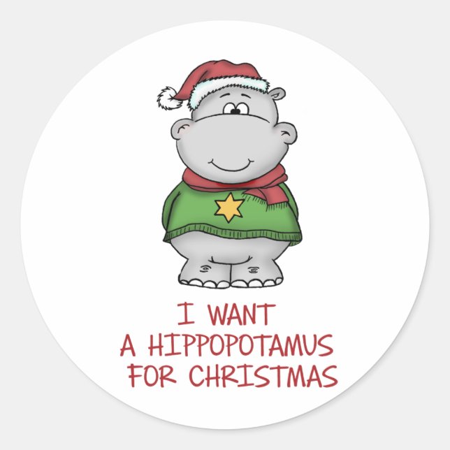 Hippopotamus for Christmas - Cute Hippo Design Classic Round Sticker (Front)