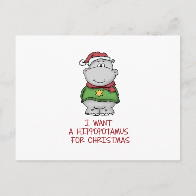 Hippopotamus for Christmas - Cute Hippo Design Holiday Postcard (Front)