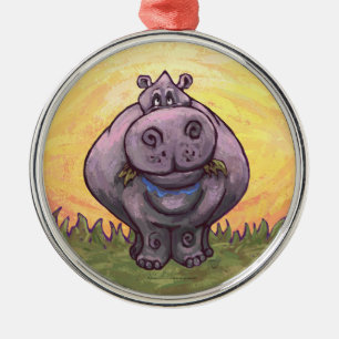 Hippopotamus Gifts & Accessories Metal Tree Decoration