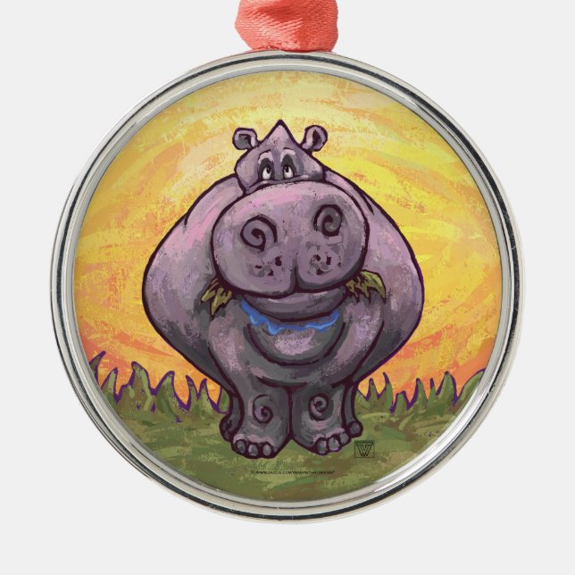 Hippopotamus Gifts & Accessories Metal Tree Decoration (Front)