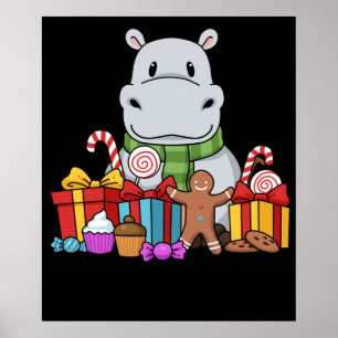 Hippopotamus Gifts Kids Christmas Hippo Poster