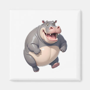 Hippopotamus Happy Playful Fun Jumping In The Air Magnet