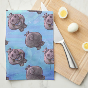 Hippopotamus Heads and Tails Patterns Tea Towel
