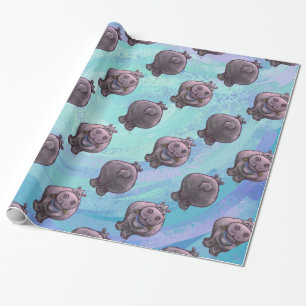 Hippopotamus Heads and Tails Patterns Wrapping Paper