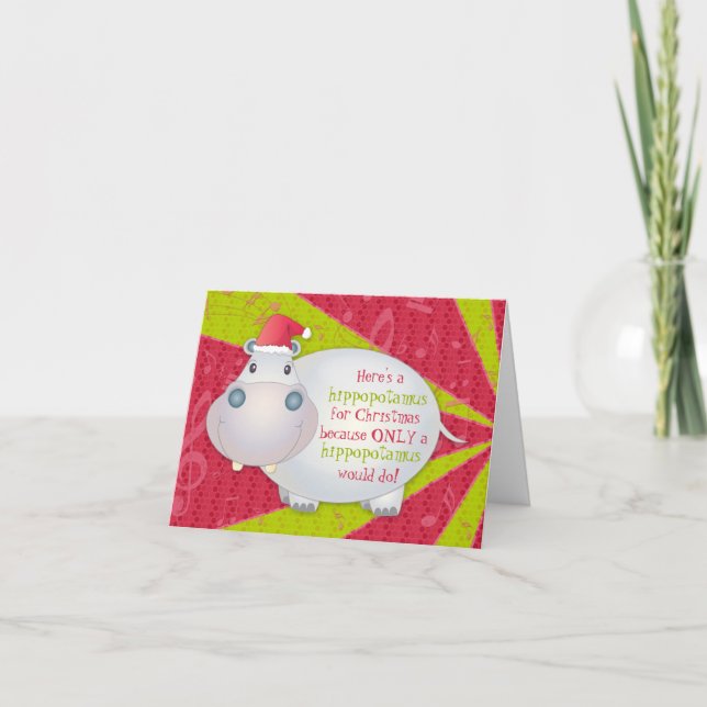 Hippopotamus Hippo Christmas Xmas Greeting Card (Front)