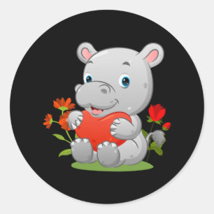 hippopotamus holding the heart balloon classic round sticker