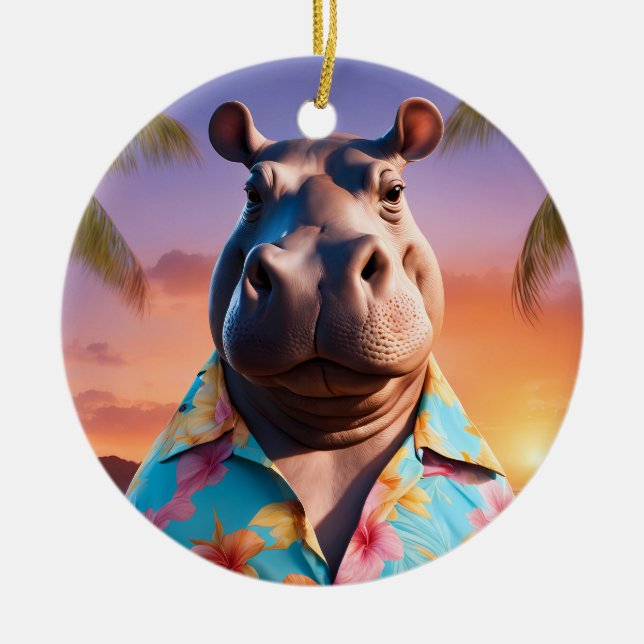 Hippopotamus Holiday Ceramic Tree Decoration (Front)