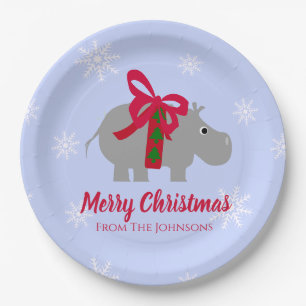 Hippopotamus Holiday Christmas Party Paper  Plate