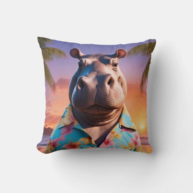 Hippopotamus Holiday Cushion (Front)