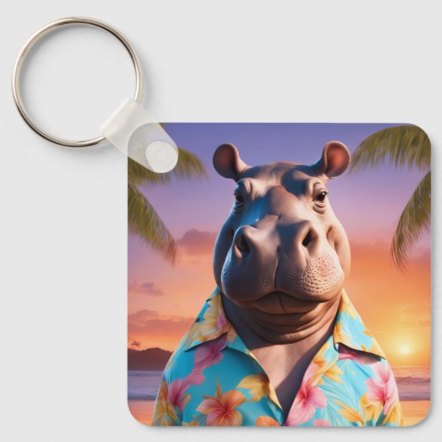 Hippopotamus Holiday Key Ring (Front)
