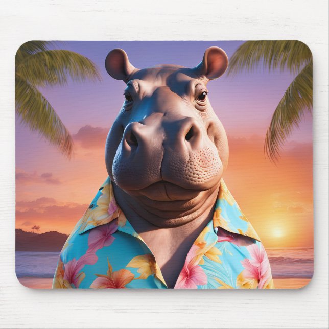 Hippopotamus Holiday Mouse Mat (Front)