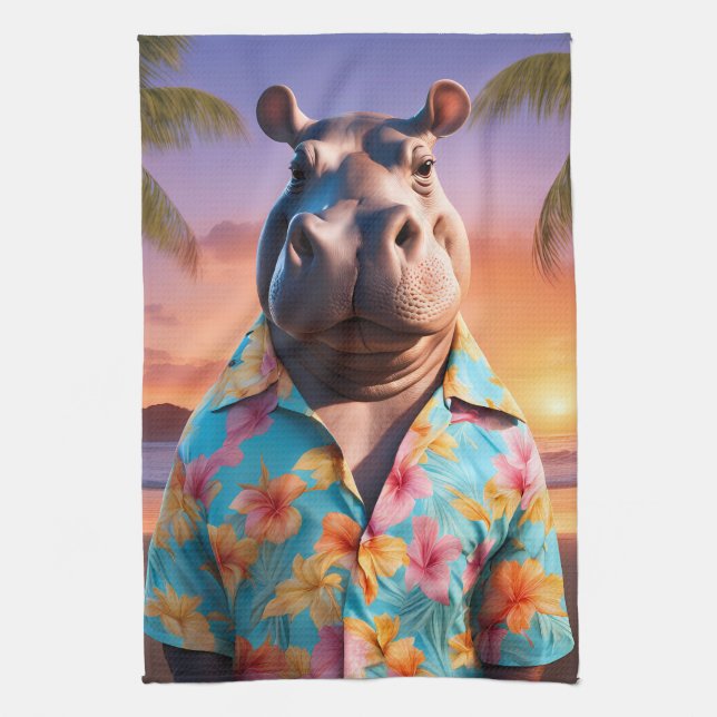 Hippopotamus Holiday Tea Towel (Vertical)