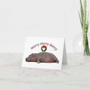 Hippopotamus Merry Merry Merry Fun Holiday Card