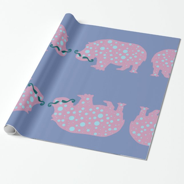 Hippopotamus moustache Glossy Wrapping Paper (Unrolled)