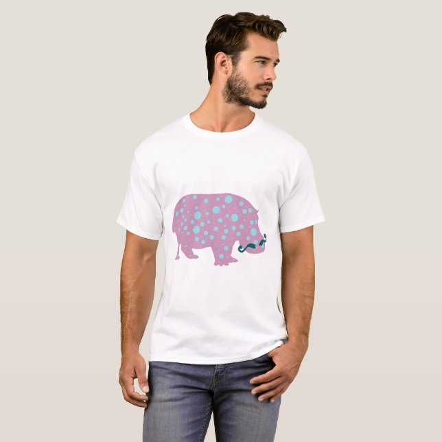 Hippopotamus moustache Men's Basic T-Shirt, White T-Shirt (Front Full)