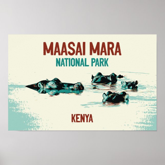 Hippopotamus of Kenya in Maasai Mara National Park Poster (Front)