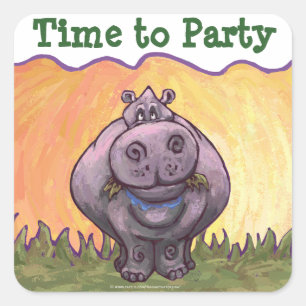 Hippopotamus Party Centre Square Sticker