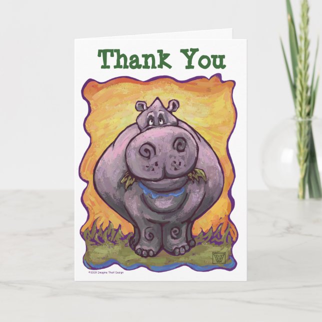 Hippopotamus Party Centre Thank You Card (Front)