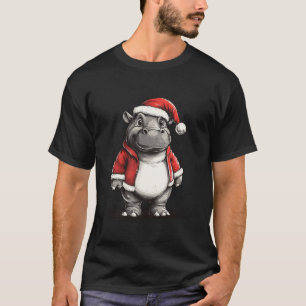 Hippopotamus Santa Hat Boys Girls Kids Hippo Lover T-Shirt