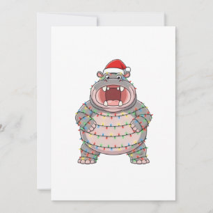 Hippopotamus Santa Hat Christmas Lights Funny   Thank You Card