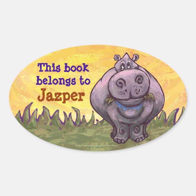 Hippopotamus Stationery Oval Sticker (Front)