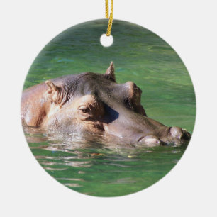 Hippopotamus Swimming On The Surface Ceramic Tree Decoration