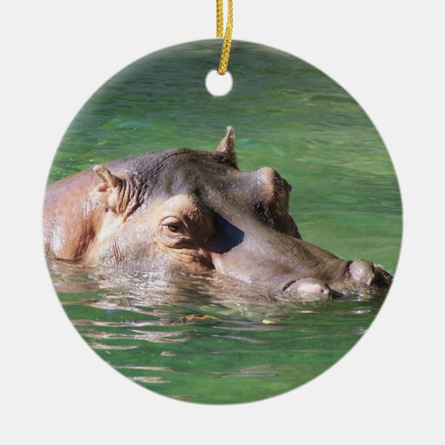 Hippopotamus Swimming On The Surface Ceramic Tree Decoration (Front)
