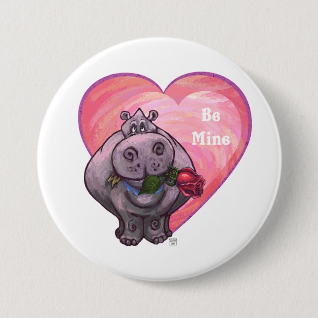 Hippopotamus Valentine's Day 7.5 Cm Round Badge (Front)