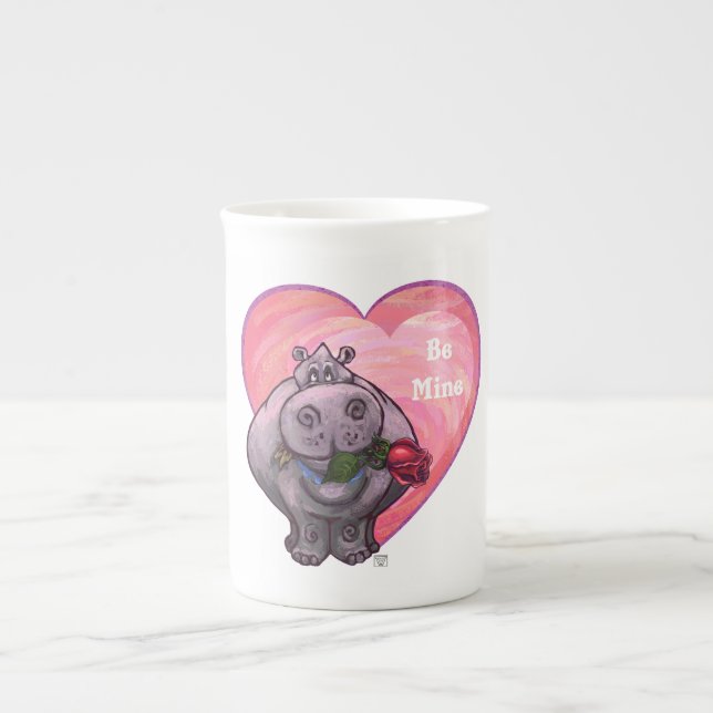 Hippopotamus Valentine's Day Bone China Mug (Front)